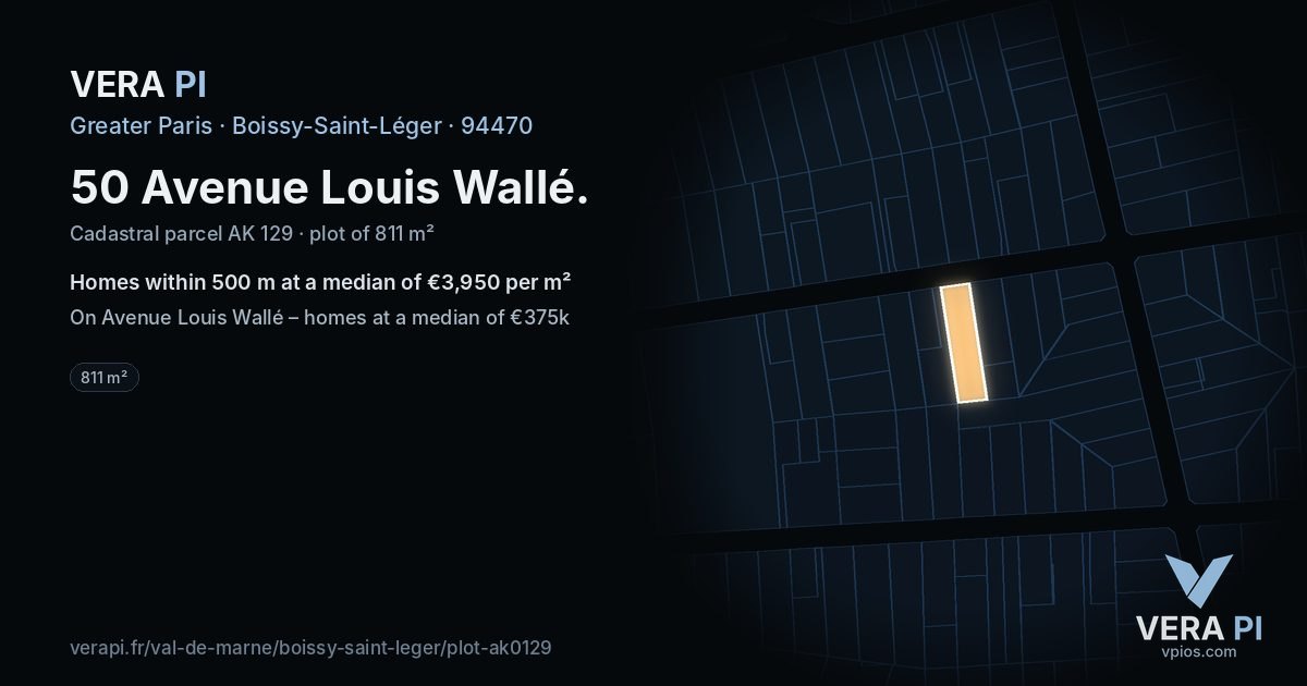 50 Avenue Louis Wallé, Boissy-Saint-Léger at night – the plot lit, the parcels around coloured by the prices near them