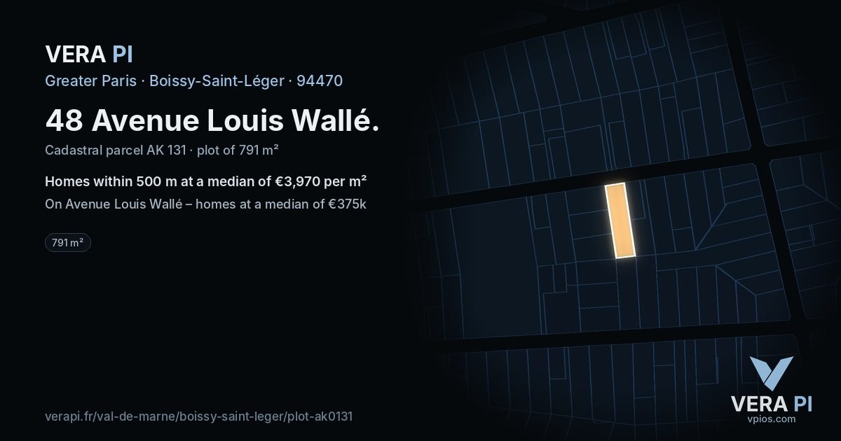 48 Avenue Louis Wallé, Boissy-Saint-Léger at night – the plot lit, the parcels around coloured by the prices near them