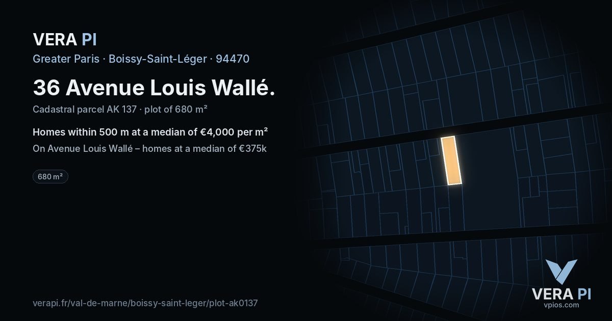 36 Avenue Louis Wallé, Boissy-Saint-Léger at night – the plot lit, the parcels around coloured by the prices near them