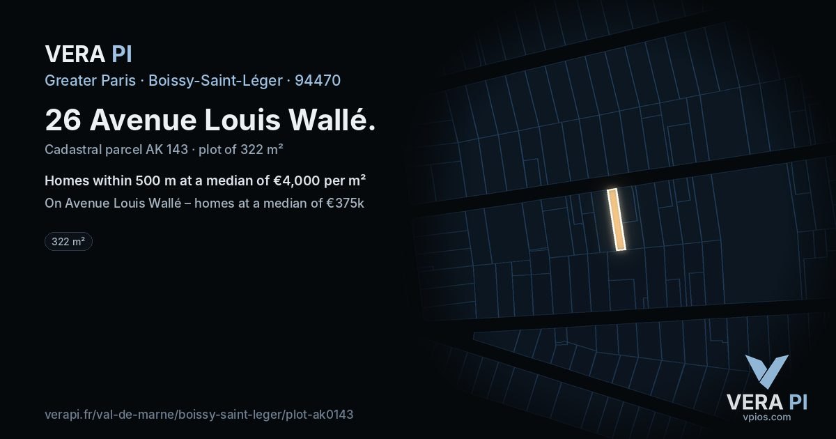 26 Avenue Louis Wallé, Boissy-Saint-Léger at night – the plot lit, the parcels around coloured by the prices near them