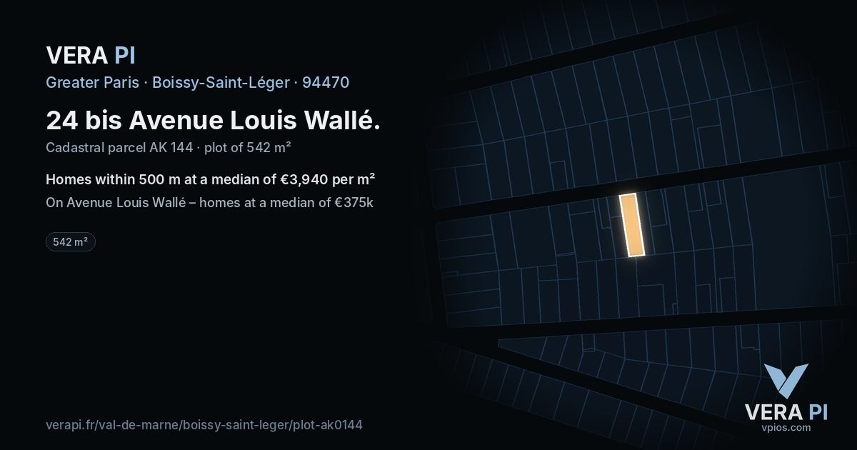 24 bis Avenue Louis Wallé, Boissy-Saint-Léger at night – the plot lit, the parcels around coloured by the prices near them
