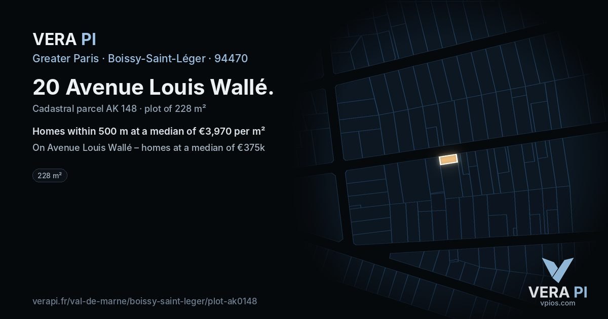 20 Avenue Louis Wallé, Boissy-Saint-Léger at night – the plot lit, the parcels around coloured by the prices near them