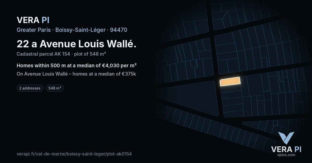 22 a Avenue Louis Wallé, Boissy-Saint-Léger at night – the plot lit, the parcels around coloured by the prices near them