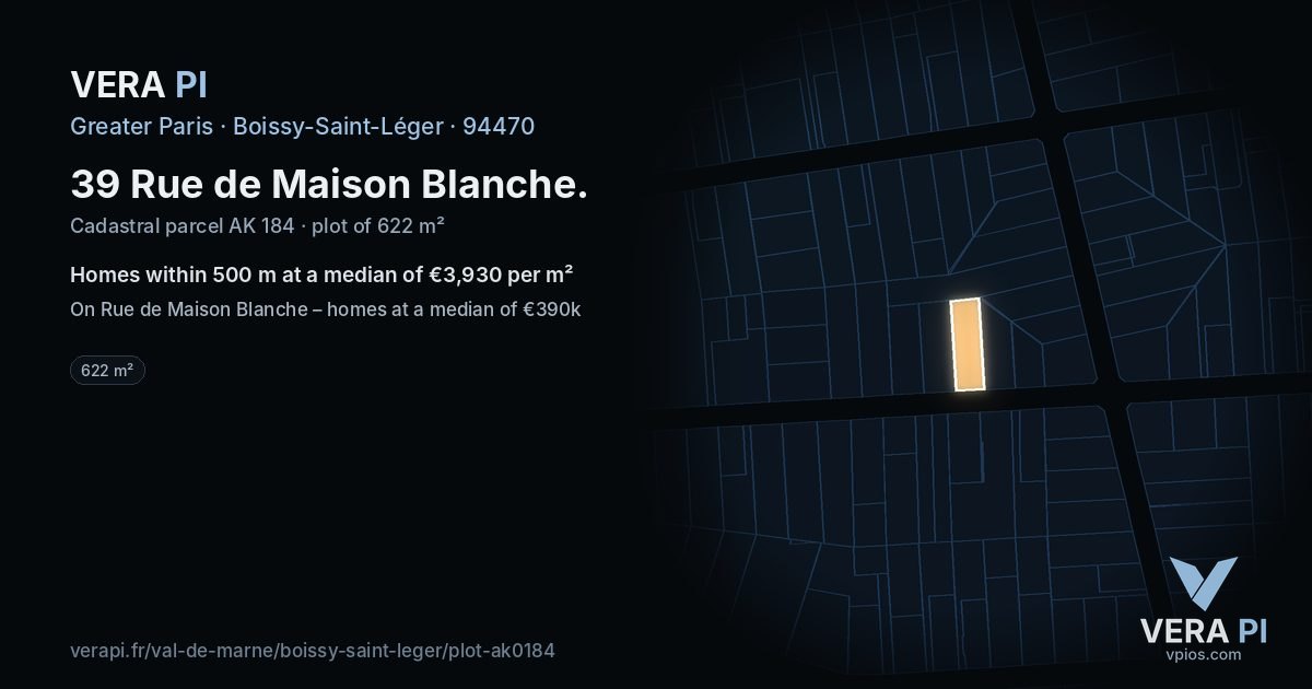 39 Rue de Maison Blanche, Boissy-Saint-Léger at night – the plot lit, the parcels around coloured by the prices near them