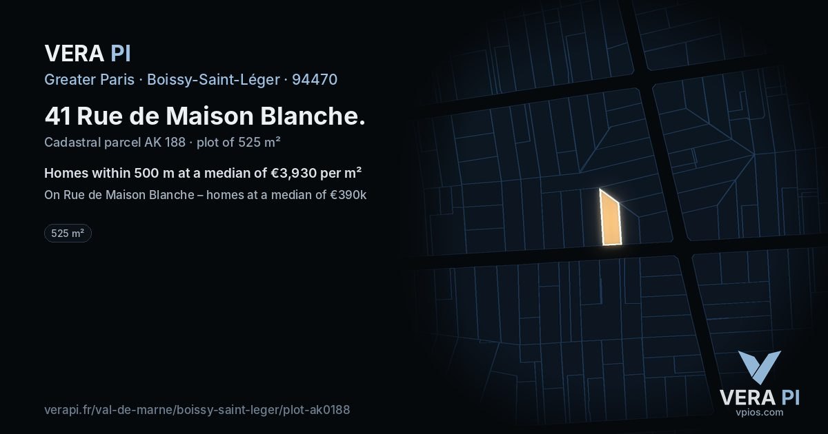 41 Rue de Maison Blanche, Boissy-Saint-Léger at night – the plot lit, the parcels around coloured by the prices near them