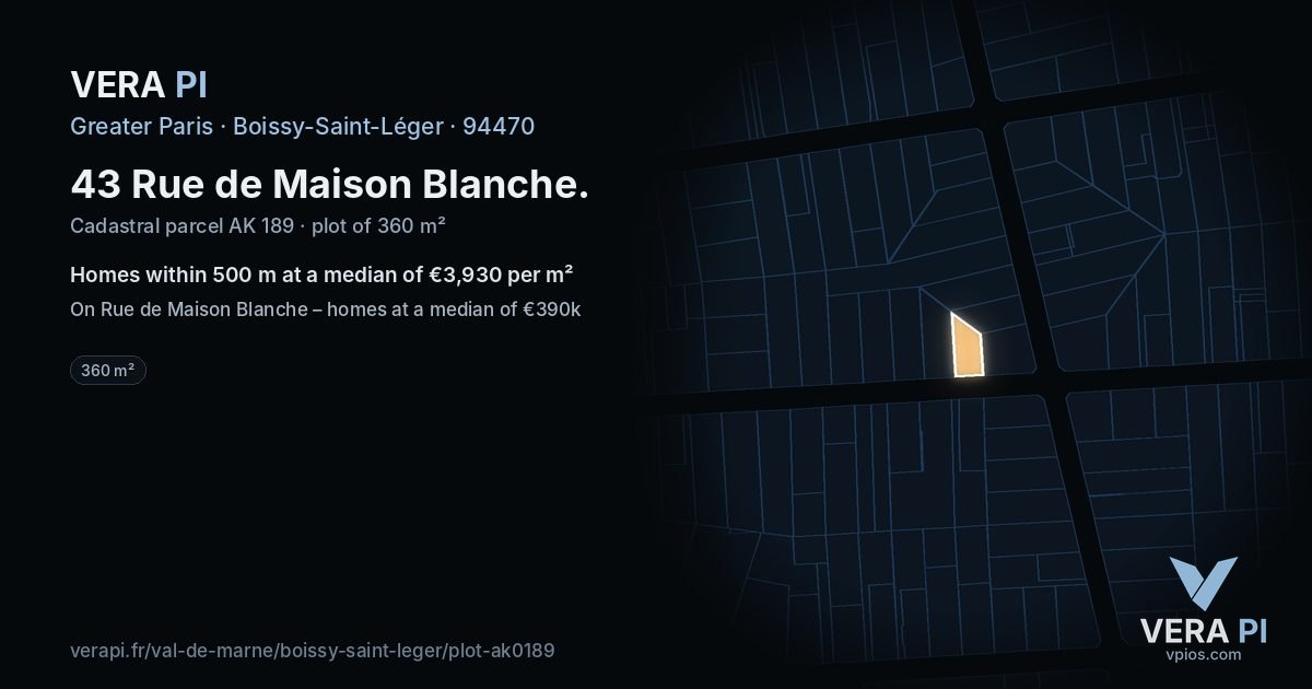 43 Rue de Maison Blanche, Boissy-Saint-Léger at night – the plot lit, the parcels around coloured by the prices near them