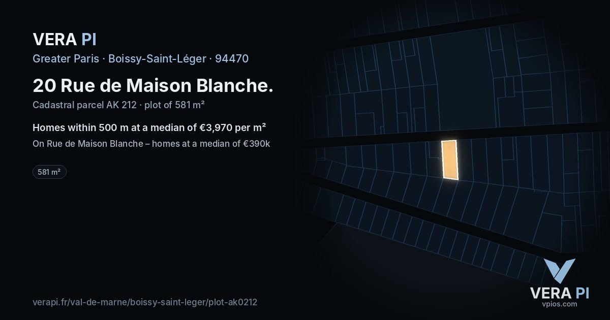 20 Rue de Maison Blanche, Boissy-Saint-Léger at night – the plot lit, the parcels around coloured by the prices near them