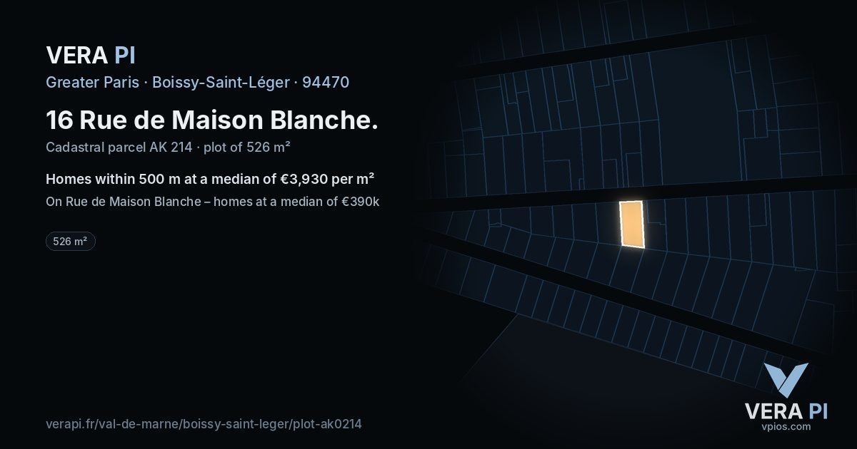 16 Rue de Maison Blanche, Boissy-Saint-Léger at night – the plot lit, the parcels around coloured by the prices near them