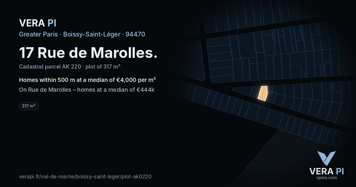 17 Rue de Marolles, Boissy-Saint-Léger at night – the plot lit, the parcels around coloured by the prices near them