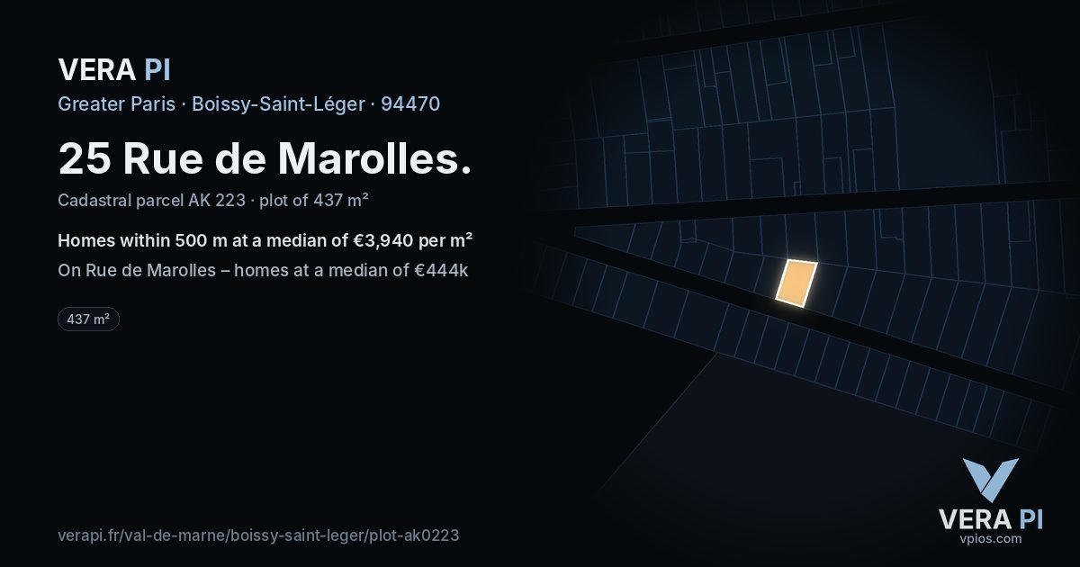 25 Rue de Marolles, Boissy-Saint-Léger at night – the plot lit, the parcels around coloured by the prices near them
