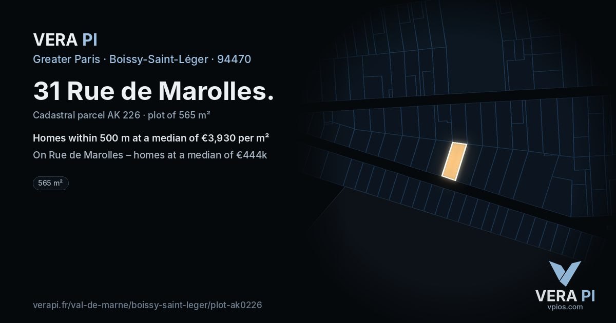 31 Rue de Marolles, Boissy-Saint-Léger at night – the plot lit, the parcels around coloured by the prices near them