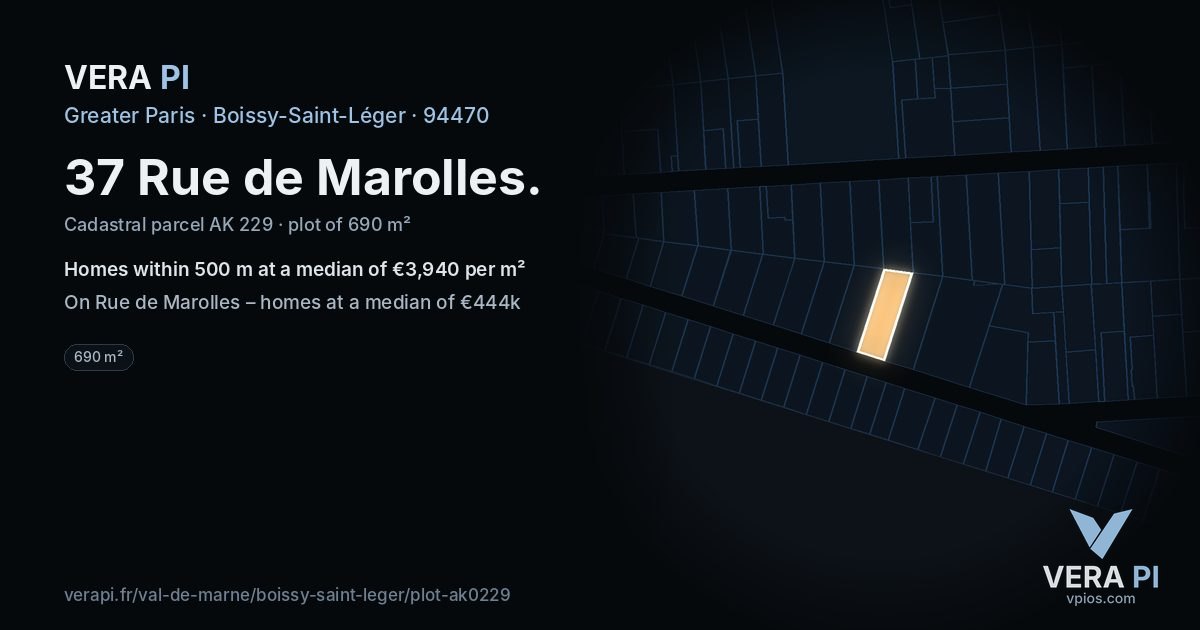 37 Rue de Marolles, Boissy-Saint-Léger at night – the plot lit, the parcels around coloured by the prices near them