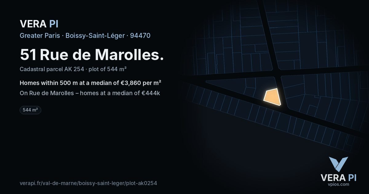51 Rue de Marolles, Boissy-Saint-Léger at night – the plot lit, the parcels around coloured by the prices near them