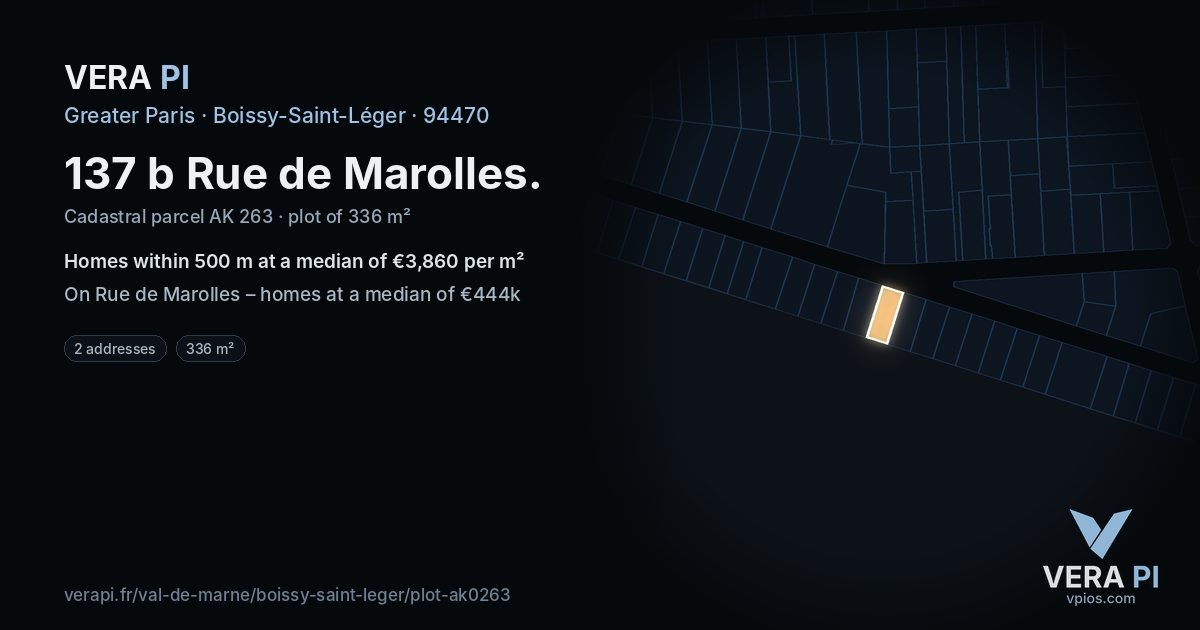137 b Rue de Marolles, Boissy-Saint-Léger at night – the plot lit, the parcels around coloured by the prices near them