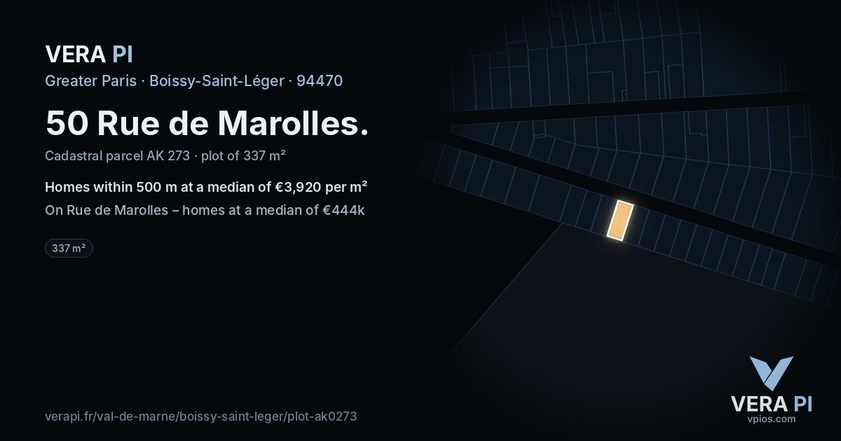 50 Rue de Marolles, Boissy-Saint-Léger at night – the plot lit, the parcels around coloured by the prices near them