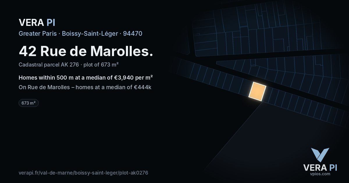 42 Rue de Marolles, Boissy-Saint-Léger at night – the plot lit, the parcels around coloured by the prices near them