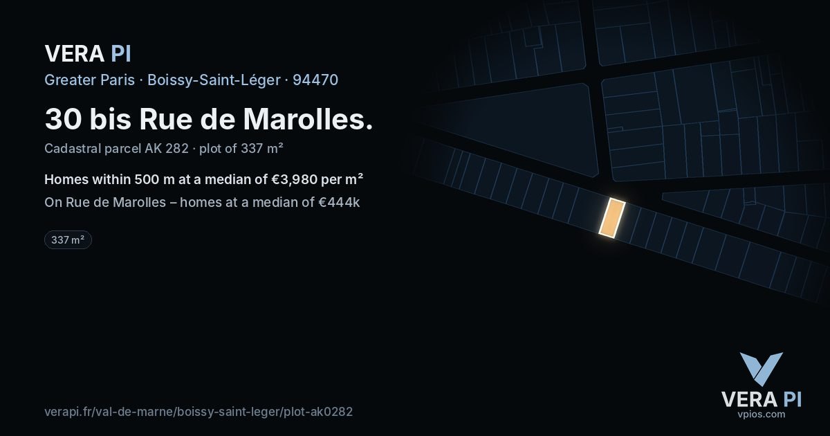 30 bis Rue de Marolles, Boissy-Saint-Léger at night – the plot lit, the parcels around coloured by the prices near them