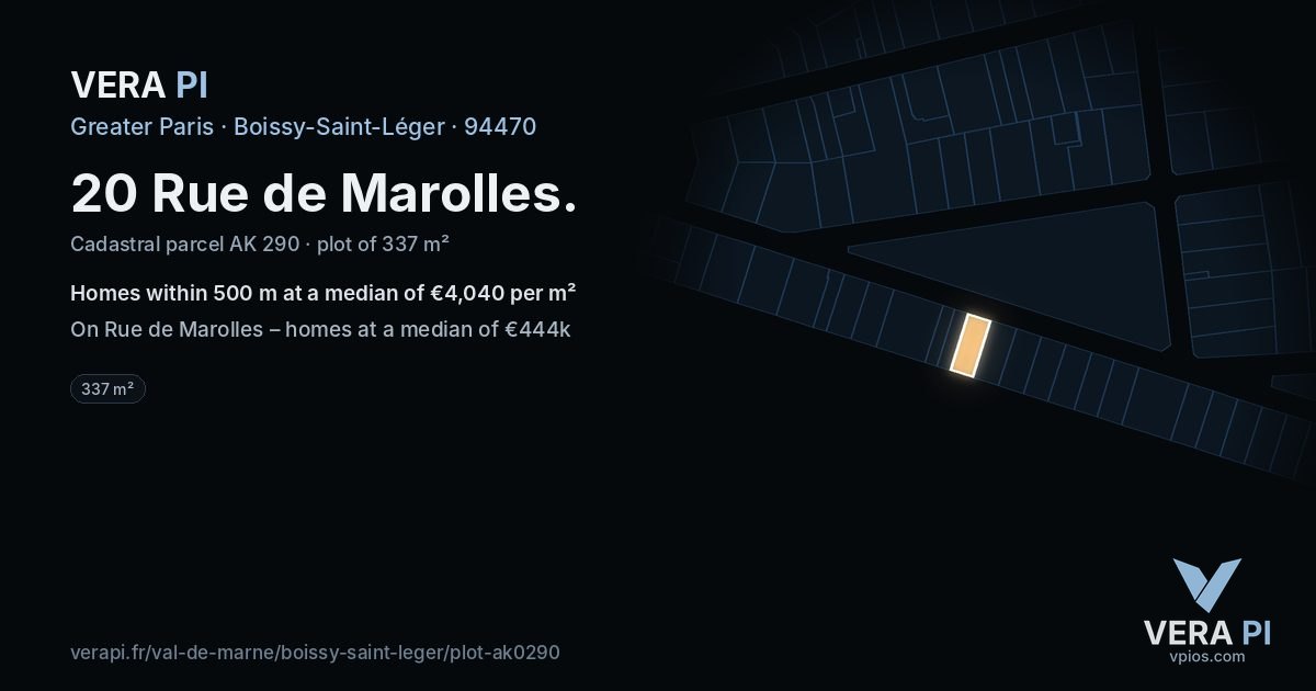 20 Rue de Marolles, Boissy-Saint-Léger at night – the plot lit, the parcels around coloured by the prices near them