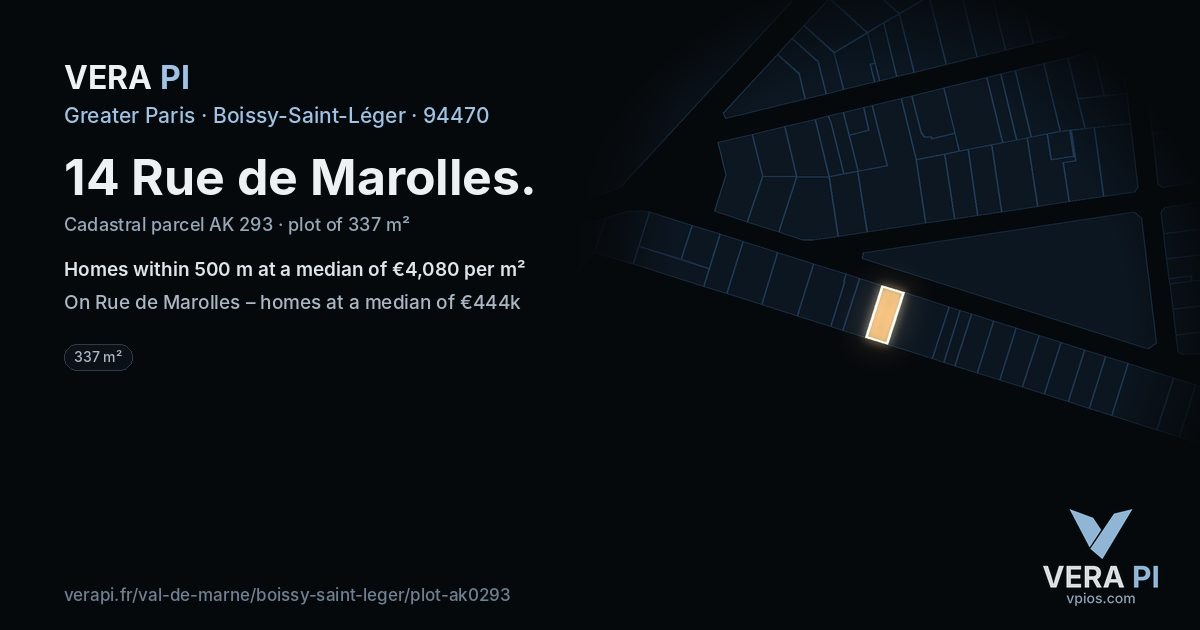 14 Rue de Marolles, Boissy-Saint-Léger at night – the plot lit, the parcels around coloured by the prices near them