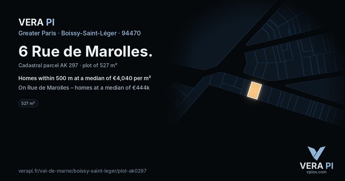 6 Rue de Marolles, Boissy-Saint-Léger at night – the plot lit, the parcels around coloured by the prices near them