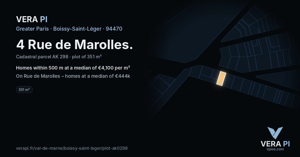 4 Rue de Marolles, Boissy-Saint-Léger at night – the plot lit, the parcels around coloured by the prices near them