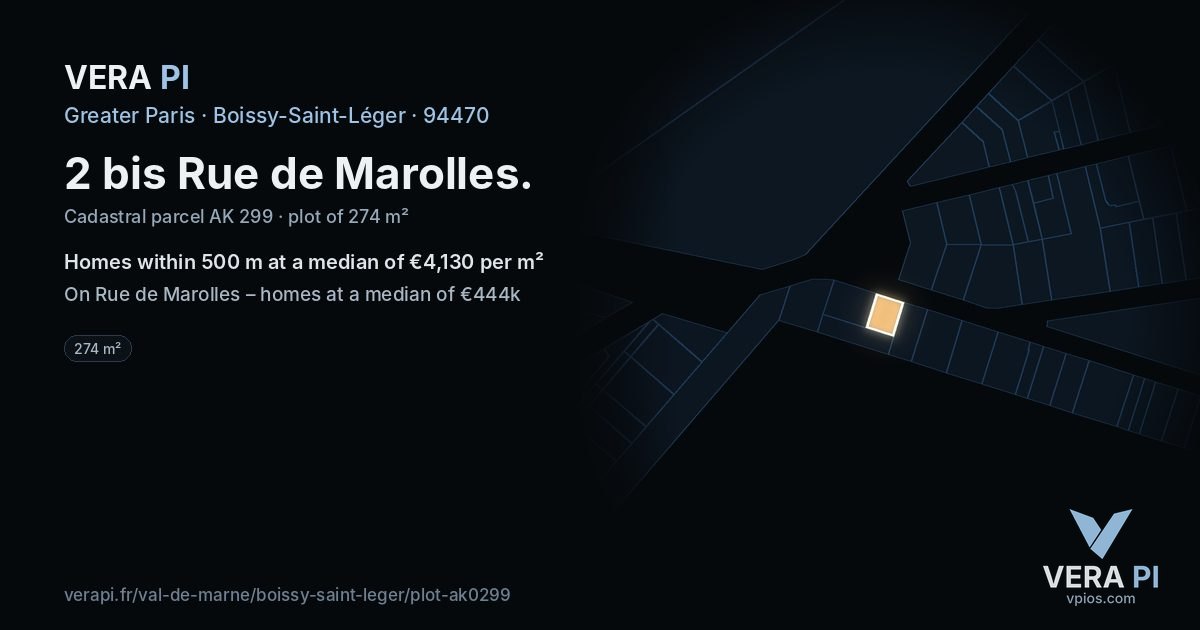 2 bis Rue de Marolles, Boissy-Saint-Léger at night – the plot lit, the parcels around coloured by the prices near them