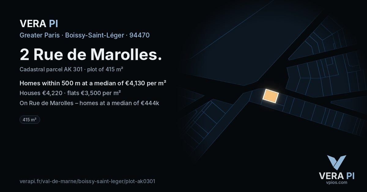2 Rue de Marolles, Boissy-Saint-Léger at night – the plot lit, the parcels around coloured by the prices near them
