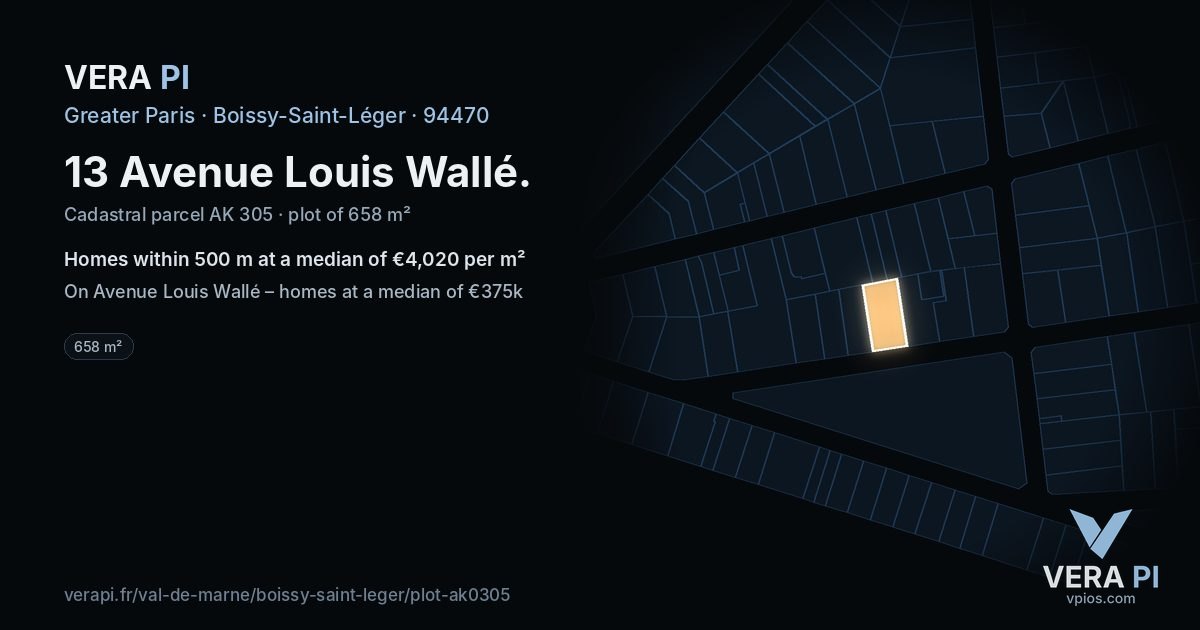 13 Avenue Louis Wallé, Boissy-Saint-Léger at night – the plot lit, the parcels around coloured by the prices near them
