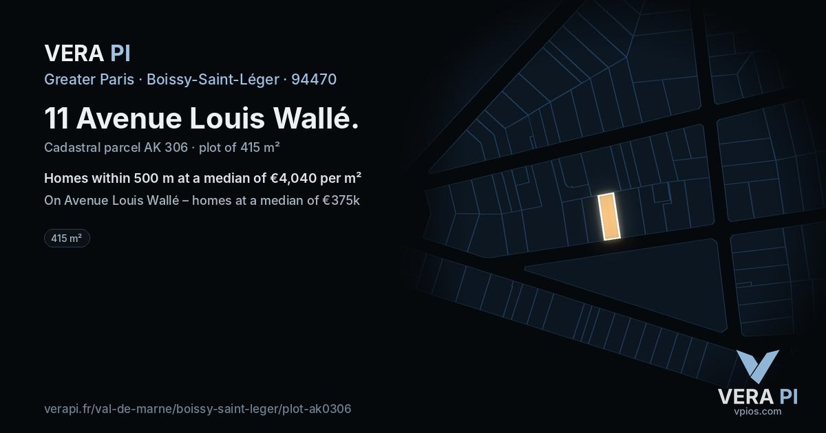 11 Avenue Louis Wallé, Boissy-Saint-Léger at night – the plot lit, the parcels around coloured by the prices near them