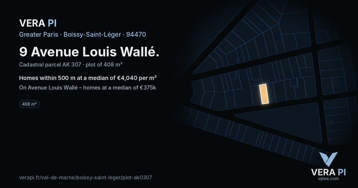 9 Avenue Louis Wallé, Boissy-Saint-Léger at night – the plot lit, the parcels around coloured by the prices near them