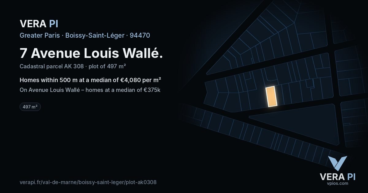 7 Avenue Louis Wallé, Boissy-Saint-Léger at night – the plot lit, the parcels around coloured by the prices near them