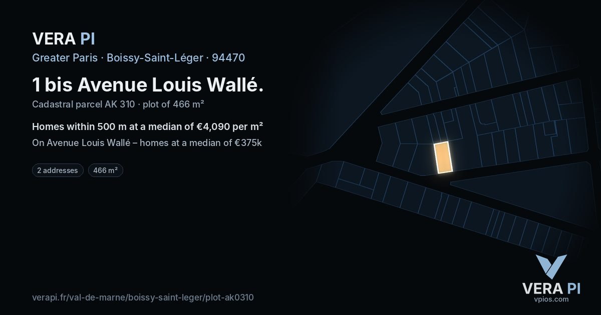 1 bis Avenue Louis Wallé, Boissy-Saint-Léger at night – the plot lit, the parcels around coloured by the prices near them