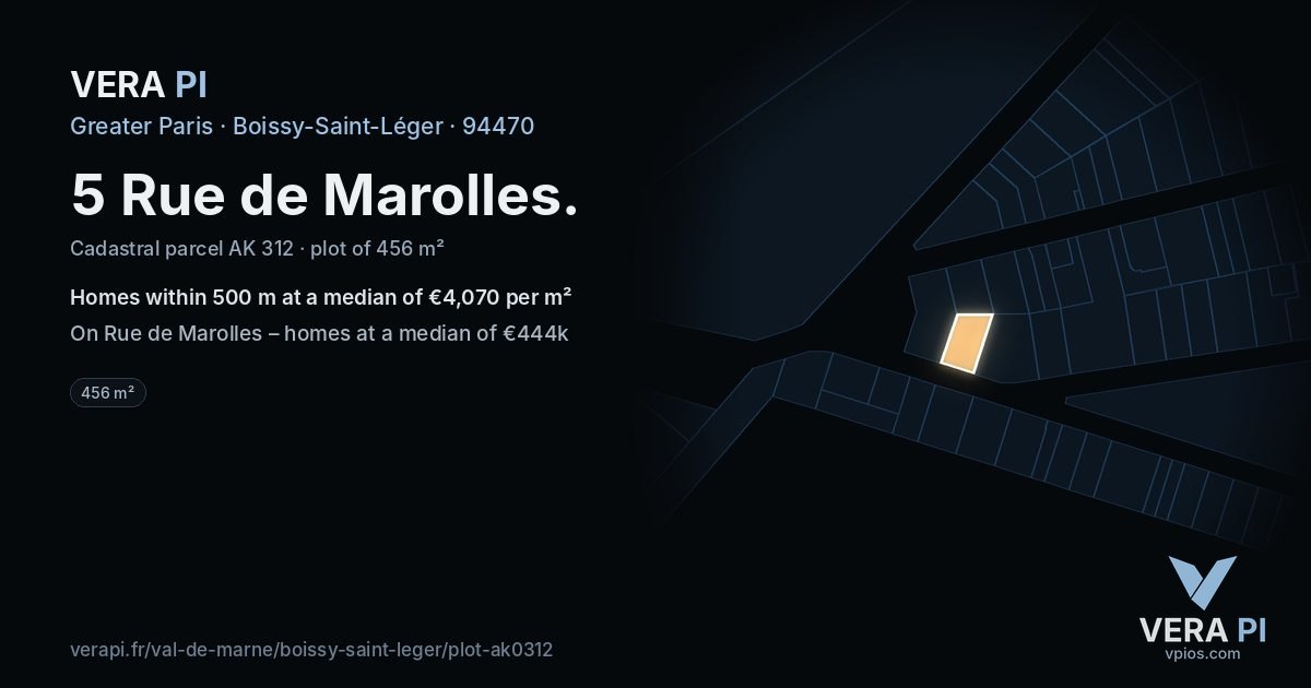 5 Rue de Marolles, Boissy-Saint-Léger at night – the plot lit, the parcels around coloured by the prices near them