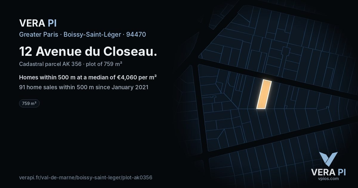 12 Avenue du Closeau, Boissy-Saint-Léger at night – the plot lit, the parcels around coloured by the prices near them