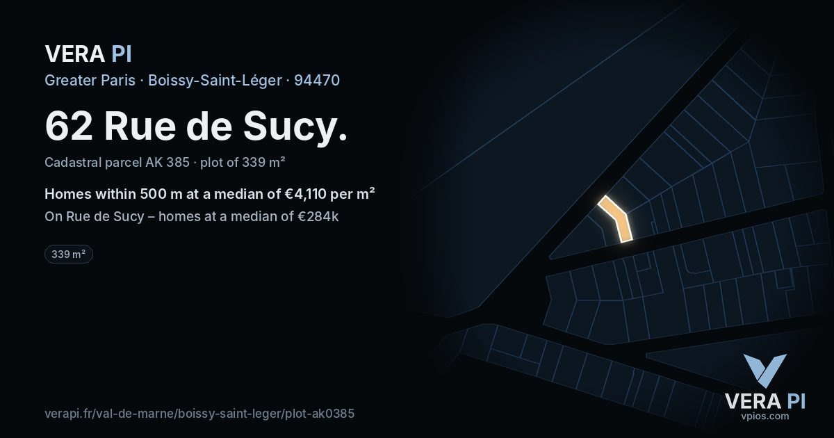 62 Rue de Sucy, Boissy-Saint-Léger at night – the plot lit, the parcels around coloured by the prices near them
