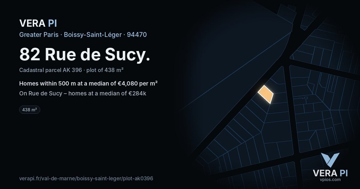 82 Rue de Sucy, Boissy-Saint-Léger at night – the plot lit, the parcels around coloured by the prices near them
