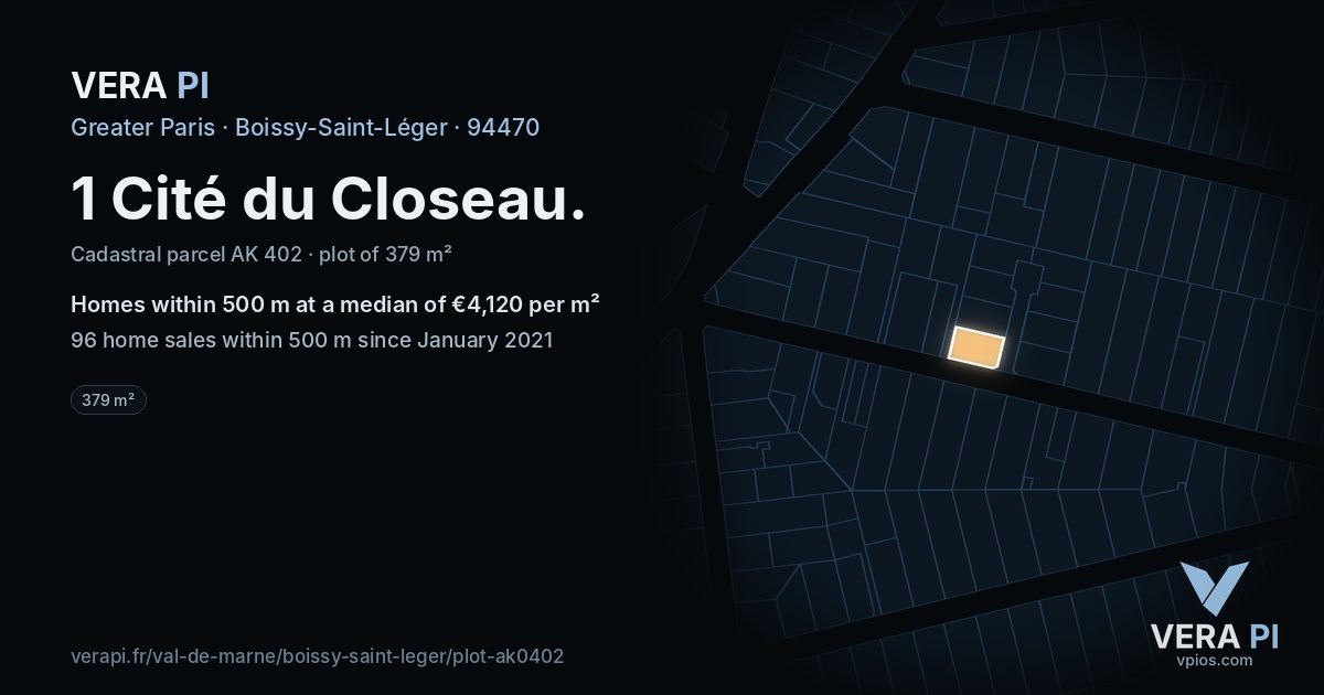 1 Cité du Closeau, Boissy-Saint-Léger at night – the plot lit, the parcels around coloured by the prices near them