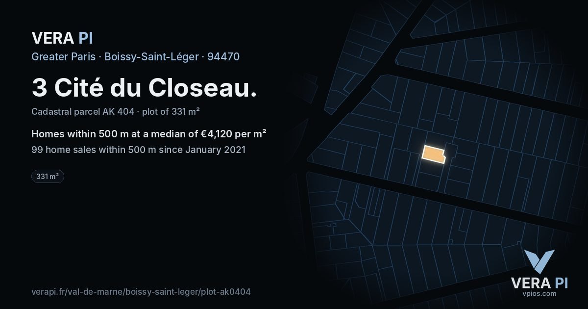 3 Cité du Closeau, Boissy-Saint-Léger at night – the plot lit, the parcels around coloured by the prices near them