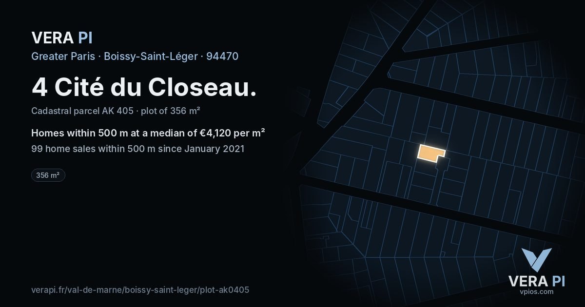 4 Cité du Closeau, Boissy-Saint-Léger at night – the plot lit, the parcels around coloured by the prices near them