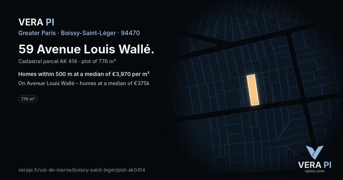 59 Avenue Louis Wallé, Boissy-Saint-Léger at night – the plot lit, the parcels around coloured by the prices near them