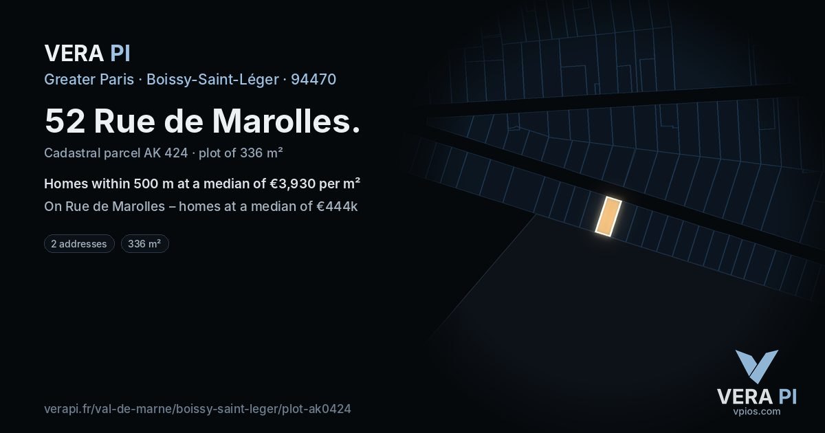 52 Rue de Marolles, Boissy-Saint-Léger at night – the plot lit, the parcels around coloured by the prices near them