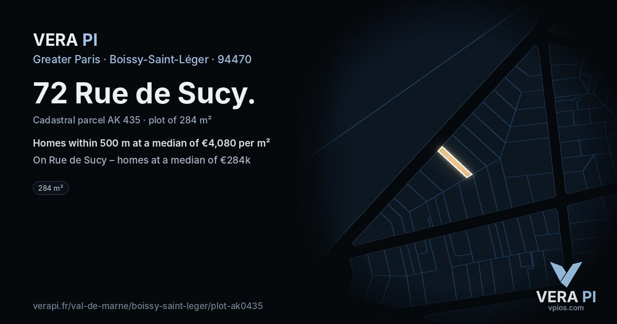 72 Rue de Sucy, Boissy-Saint-Léger at night – the plot lit, the parcels around coloured by the prices near them