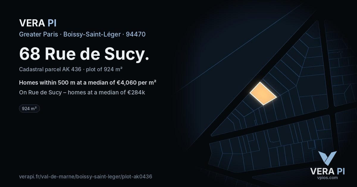 68 Rue de Sucy, Boissy-Saint-Léger at night – the plot lit, the parcels around coloured by the prices near them