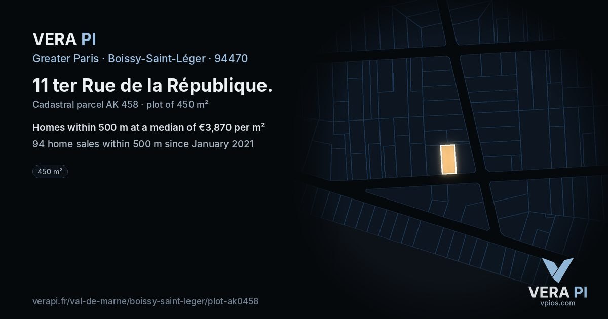 11 ter Rue de la République, Boissy-Saint-Léger at night – the plot lit, the parcels around coloured by the prices near them
