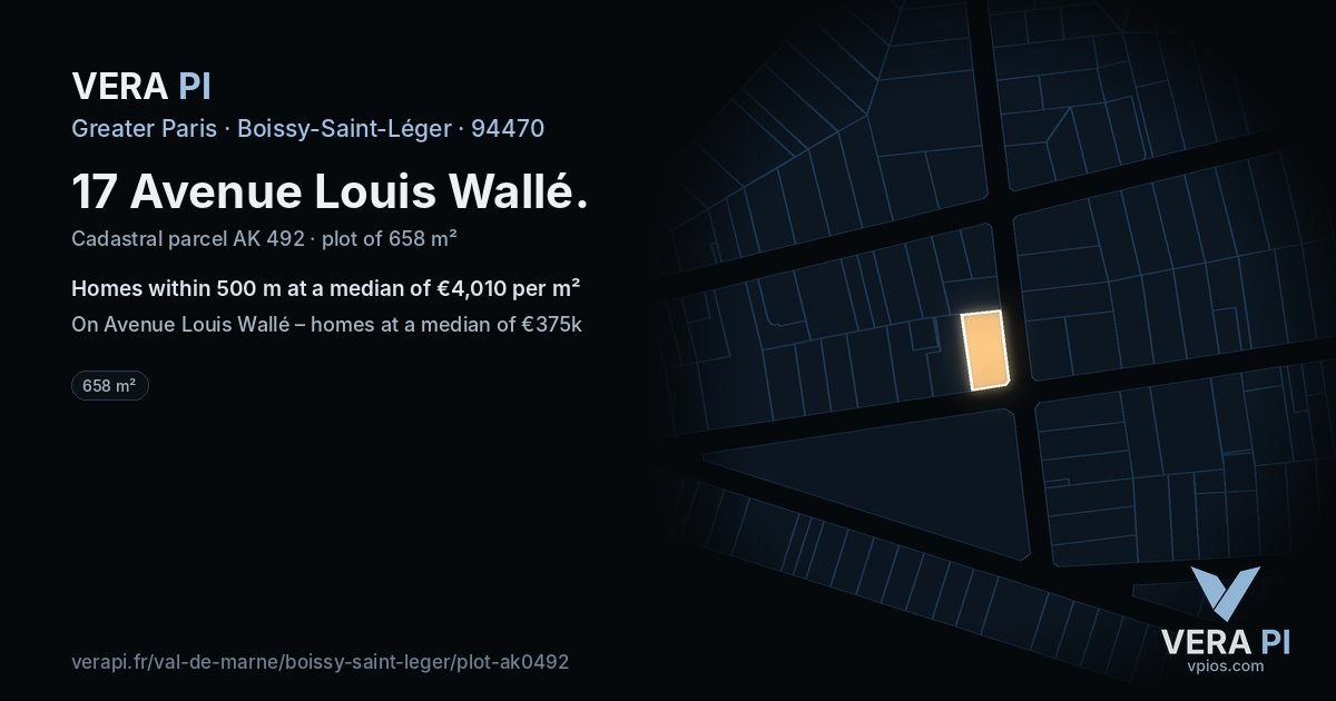 17 Avenue Louis Wallé, Boissy-Saint-Léger at night – the plot lit, the parcels around coloured by the prices near them
