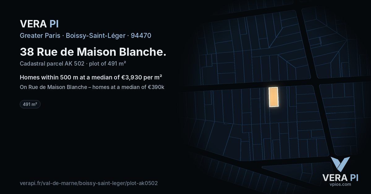 38 Rue de Maison Blanche, Boissy-Saint-Léger at night – the plot lit, the parcels around coloured by the prices near them