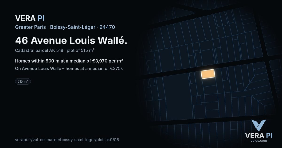46 Avenue Louis Wallé, Boissy-Saint-Léger at night – the plot lit, the parcels around coloured by the prices near them