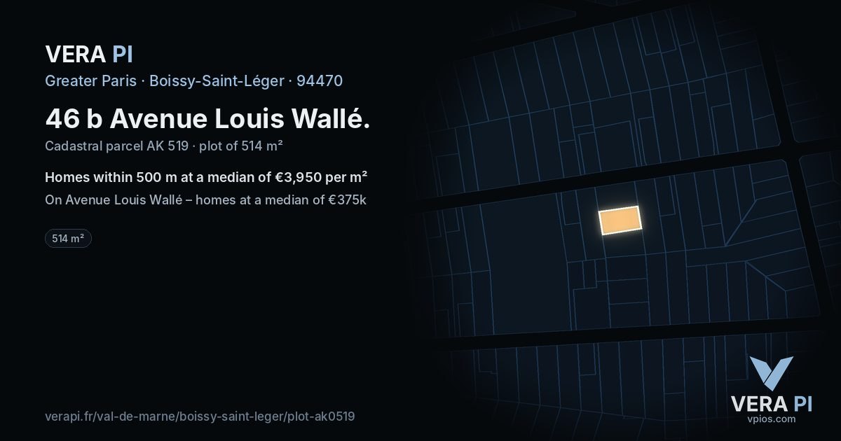 46 b Avenue Louis Wallé, Boissy-Saint-Léger at night – the plot lit, the parcels around coloured by the prices near them