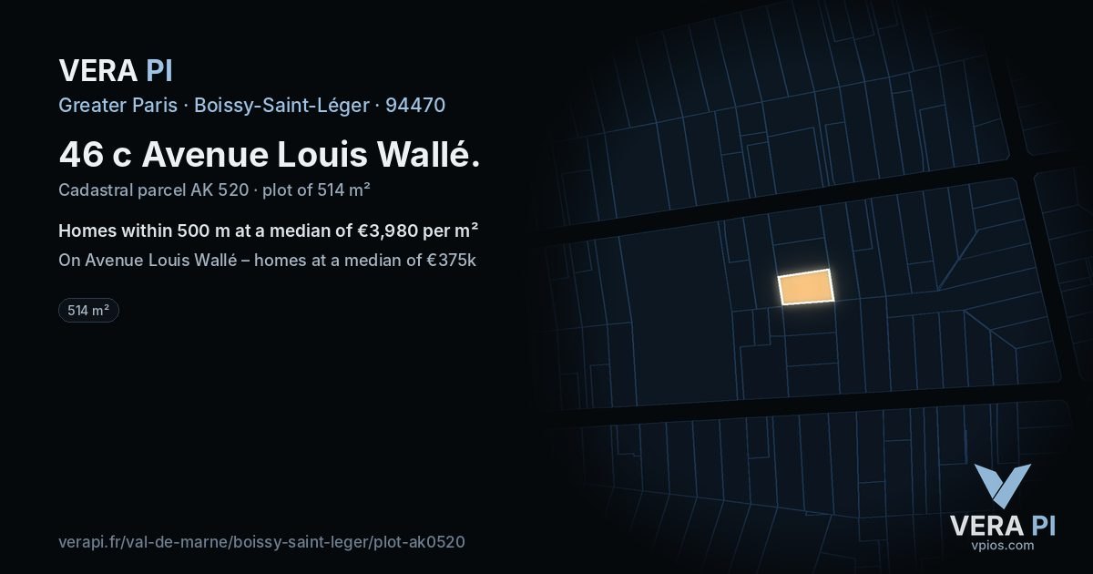 46 c Avenue Louis Wallé, Boissy-Saint-Léger at night – the plot lit, the parcels around coloured by the prices near them