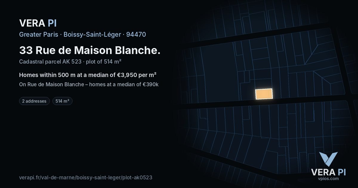 33 Rue de Maison Blanche, Boissy-Saint-Léger at night – the plot lit, the parcels around coloured by the prices near them